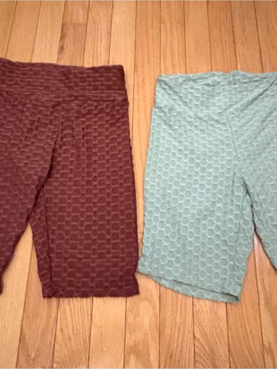 Pants - Women’s  Textured Bike Shorts Duo - Mint Green and brown- longer Length